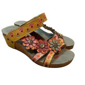 Spring Step L'Artiste Colorful Wedge Sandals Women's 40 (US 9) Floral Leather